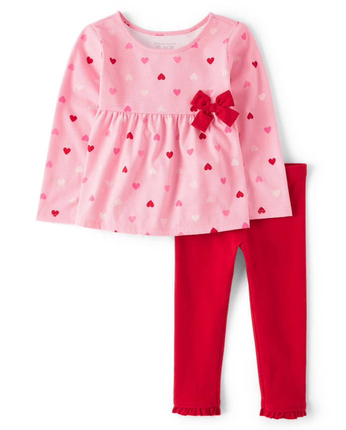 Toddler Girls Heart Bow 2-Piece Outfit Set