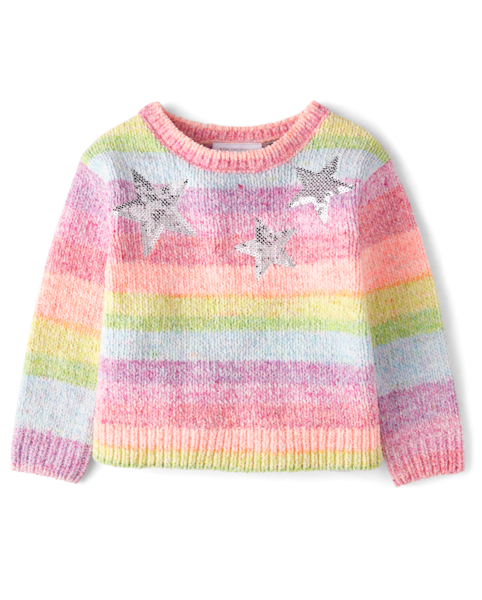 Toddler Girls Sequin Star Rainbow Chenille Sweater