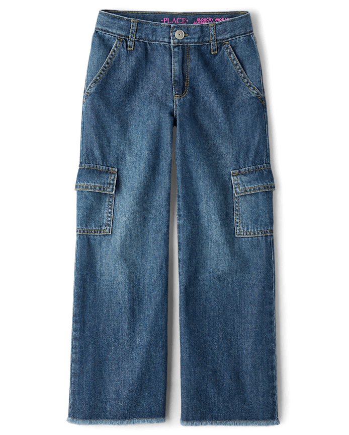 Jean cargo à jambe large pour fille
