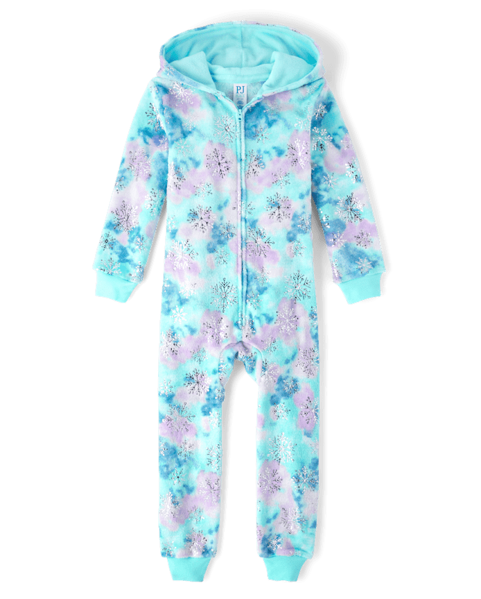 Girls Snowflake Fleece One Piece Pajamas