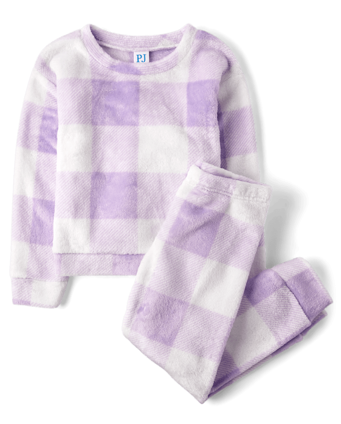 Girls Buffalo Plaid Fleece Pajamas