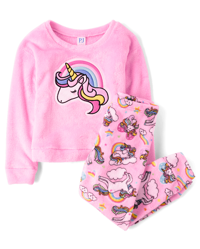 Pyjama licorne arc-en-ciel pour fille - Polaire douillette