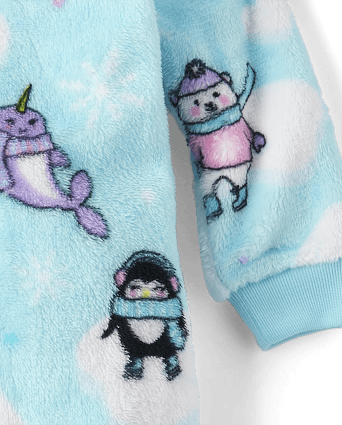 Baby And Toddler Girls Winter Animals Footed One Piece Pajamas - Cozy Fleece