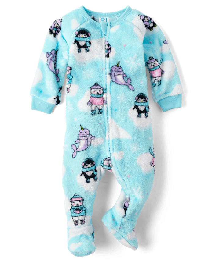 Baby And Toddler Girls Winter Animals Footed One Piece Pajamas - Cozy Fleece