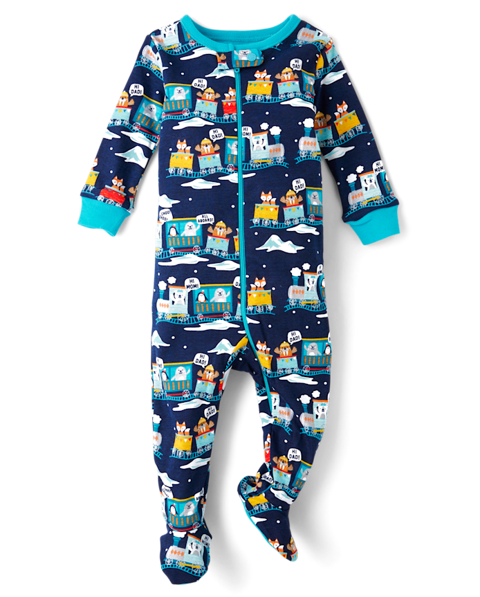 Baby And Toddler Boys Train Snug Fit Cotton Footed One Piece Pajamas