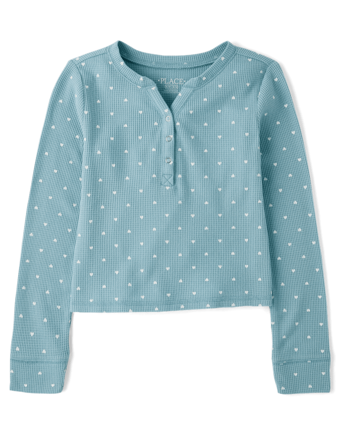 Girls Print Thermal Henley Top