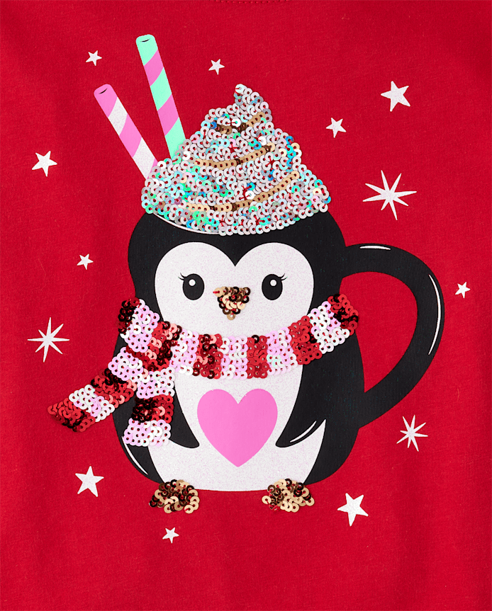 Girls Sequin Penguin Mug Bar Back Top
