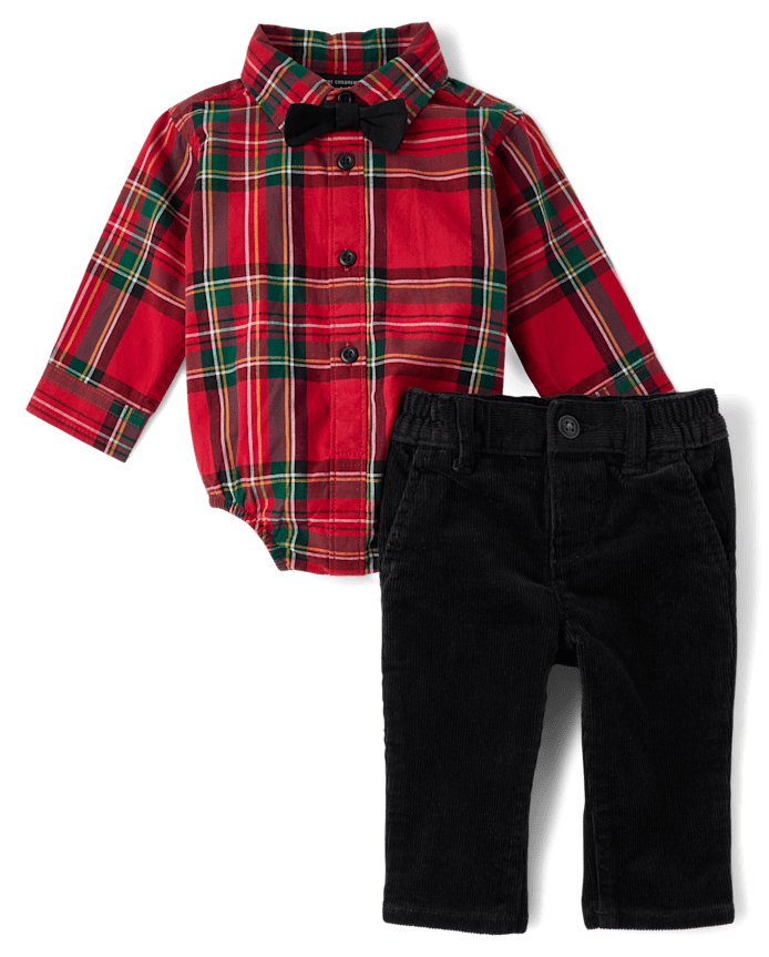 Baby Boys Matching Family Plaid Poplin 2-Piece Outfit Set