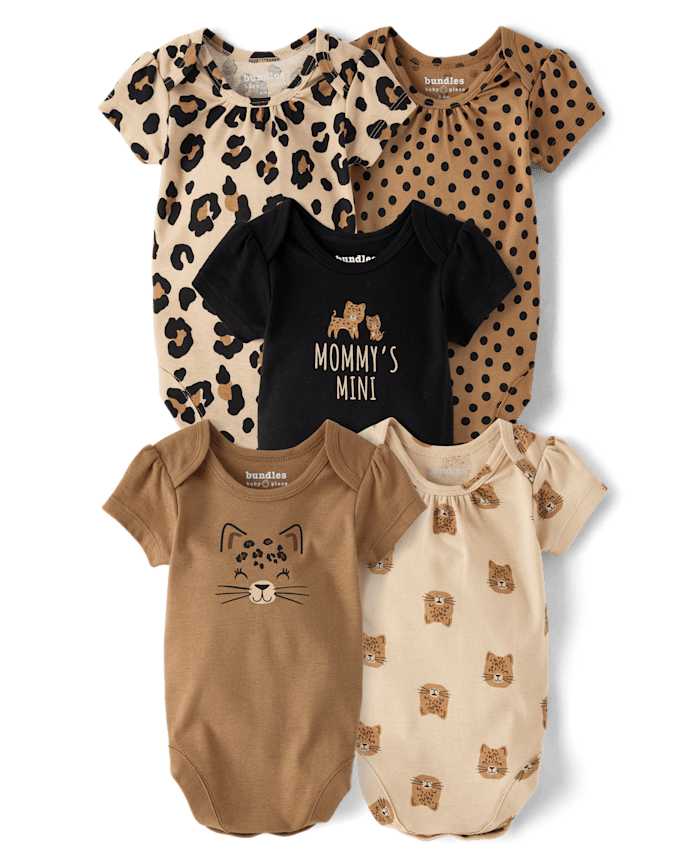Baby Girls Leopard Bodysuit 5-Pack
