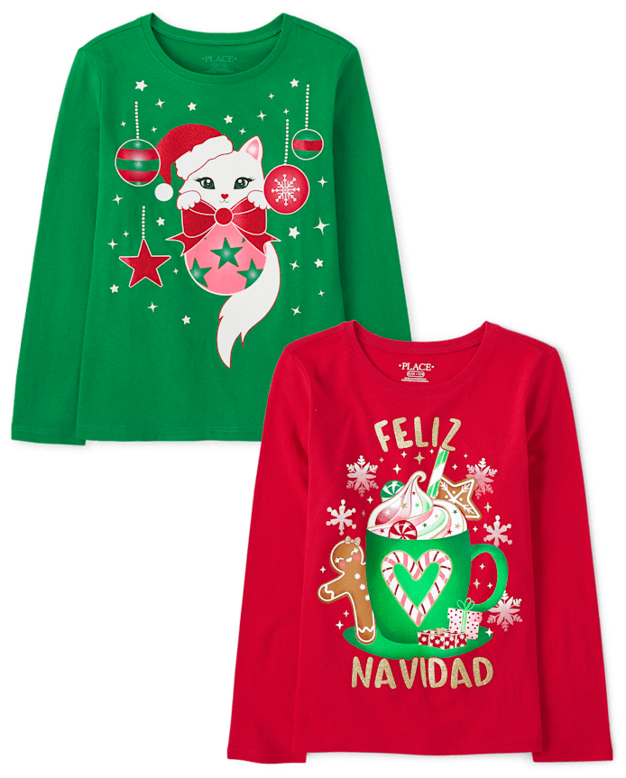 Girls Christmas Graphic Tee 2-Pack