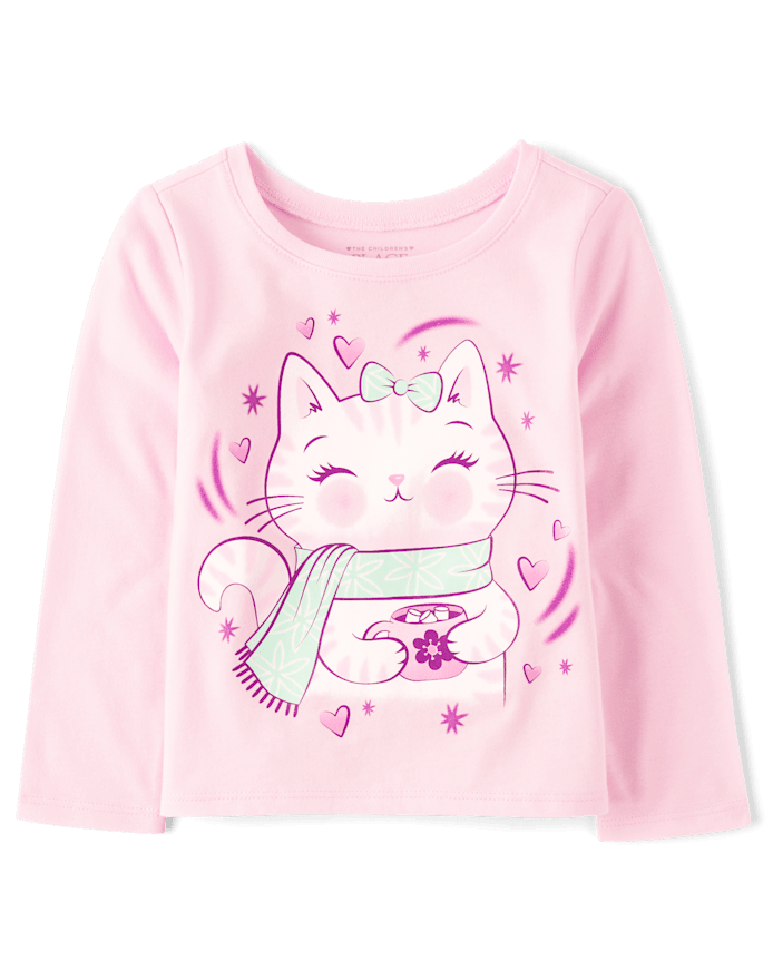 Baby And Toddler Girls Cat Hot Cocoa Graphic Tee