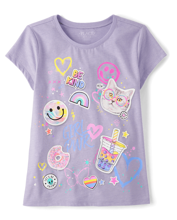 Girls Sticker Doodle Graphic Tee
