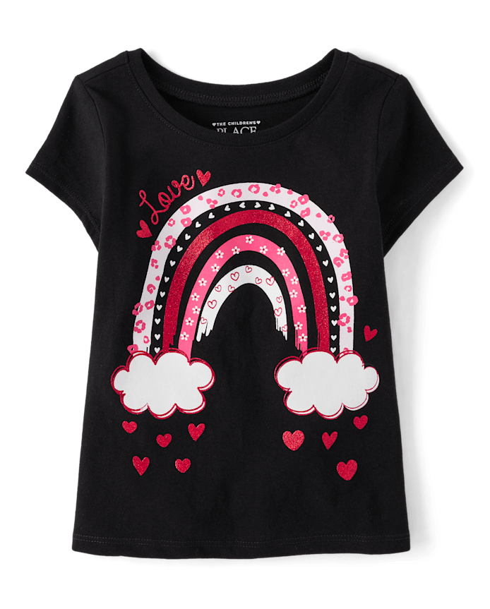 Baby And Toddler Girls Valentine's Day Heart Rainbow Graphic Tee