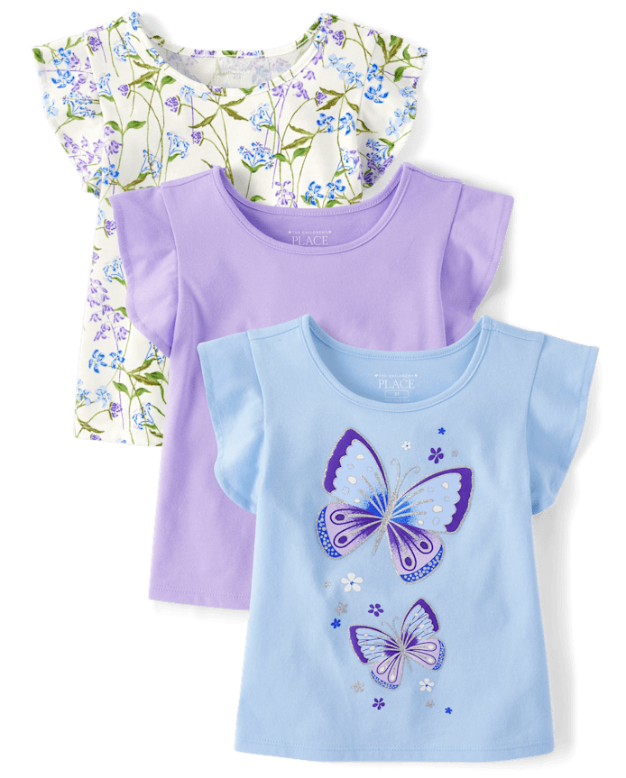 Toddler Girls Butterfly Flutter Top 3-Pack