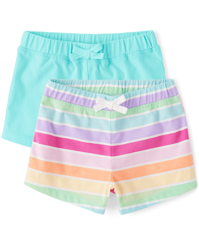 Lot de 2 shorts à rayures arc-en-ciel pour petites filles