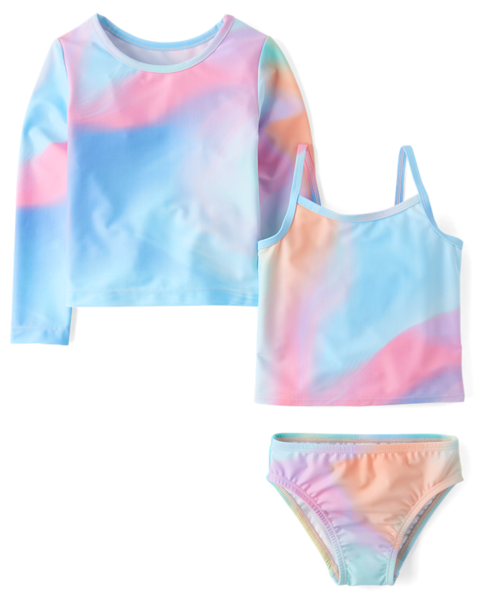 Toddler Girls Rainbow Marble 3-Piece Swimsuit