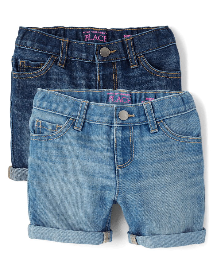 Toddler Girls Roll Cuff Midi Jean Shorts 2-Pack