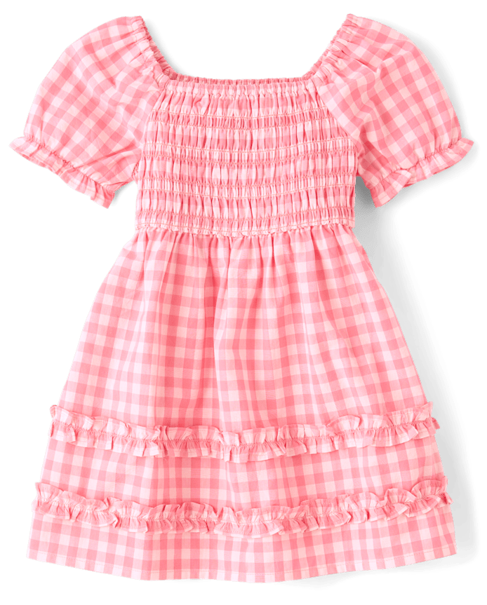 Toddler Girls Mommy And Me Gingham Poplin Smocked Ruffle Dress