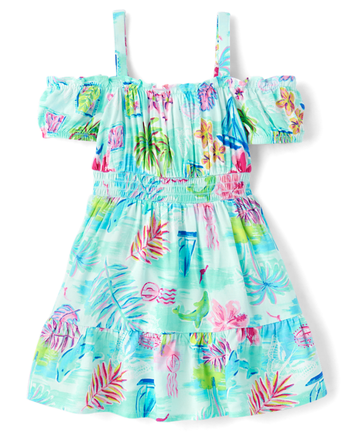 Toddler Girls Matching Family Tropical Off Shoulder Dress