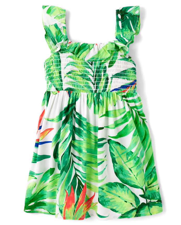 Toddler Girls Matching Family Tropical Smocked Dress