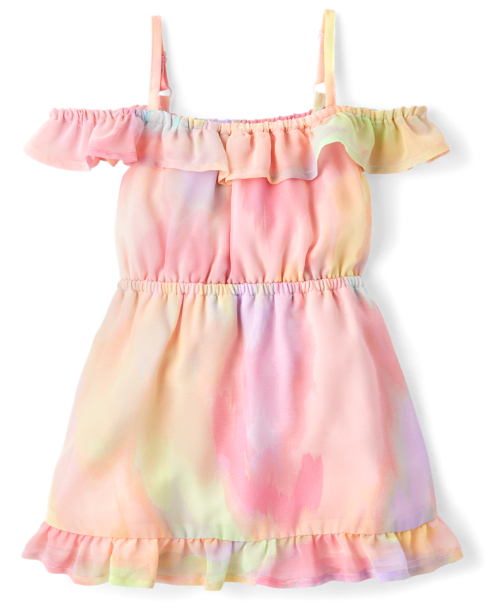 Toddler Girls Rainbow Tie Dye Off Shoulder Dress