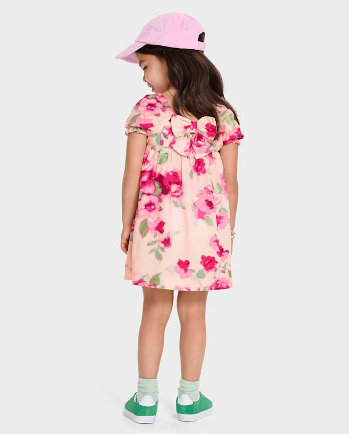 Toddler Girls Floral Bow Back Dress