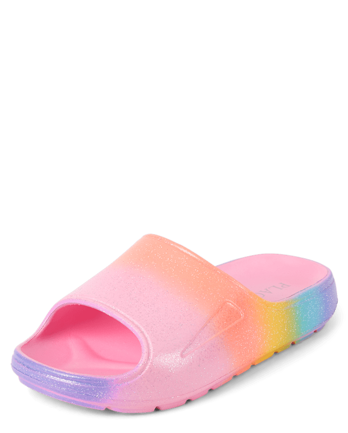 Girls Glitter Rainbow Ombre Slides