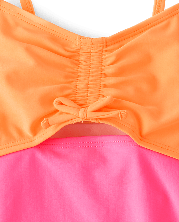 Girls Colorblock Ruched Cut-Out One Piece Swimsuit