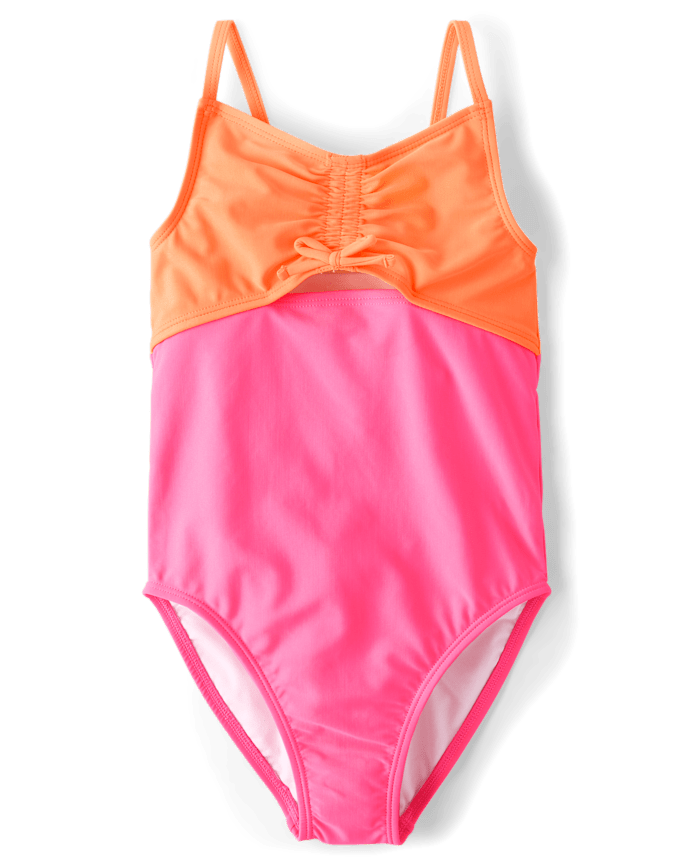 Maillot de bain une pièce Fille à contraste couleurs Ruched découpes