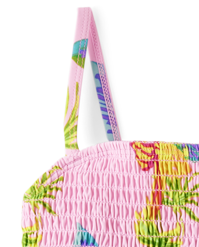 Girls Print Smocked Tankini Swimsuit