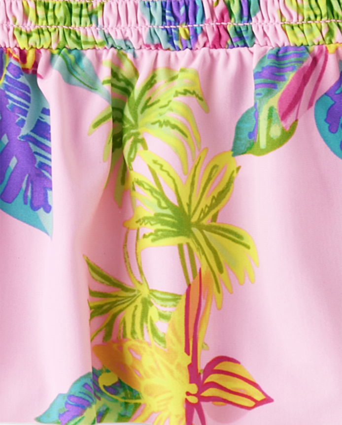 Girls Print Smocked Tankini Swimsuit