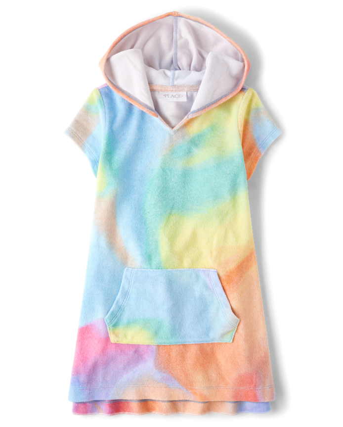 Girls Rainbow Tie Dye Terry Swim Cover-Up