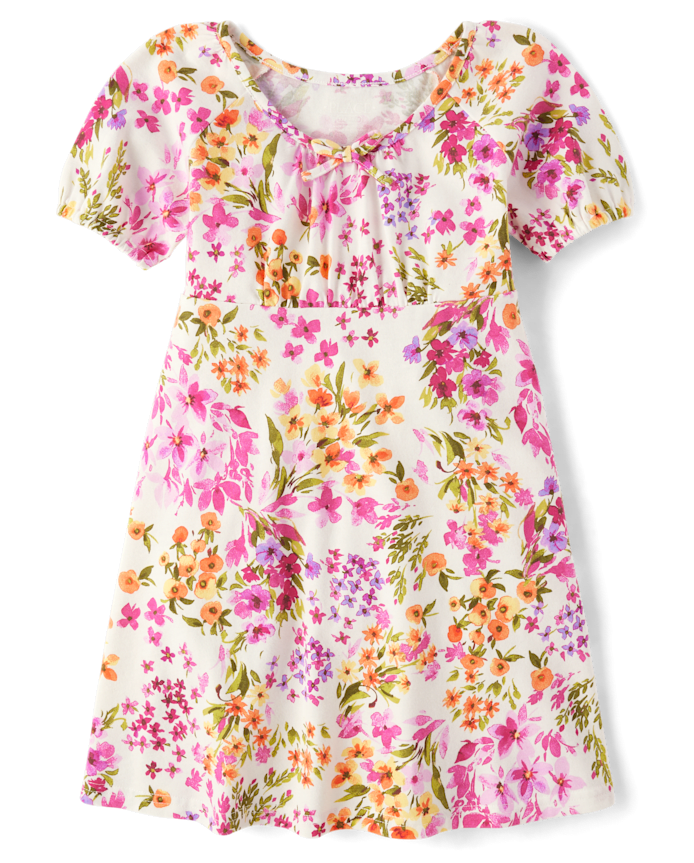 Girls Floral Puff Sleeve Dress