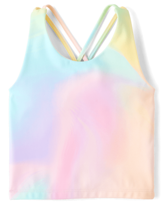 Girls Quick Dry Rainbow Marble Cross Back Tank Top