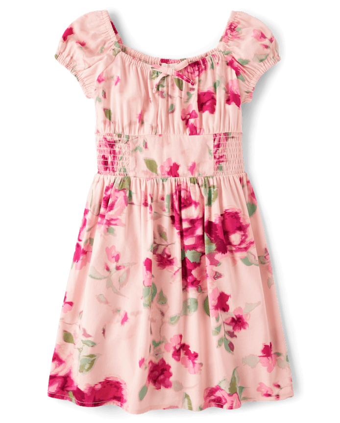 Girls Floral Smocked Dress