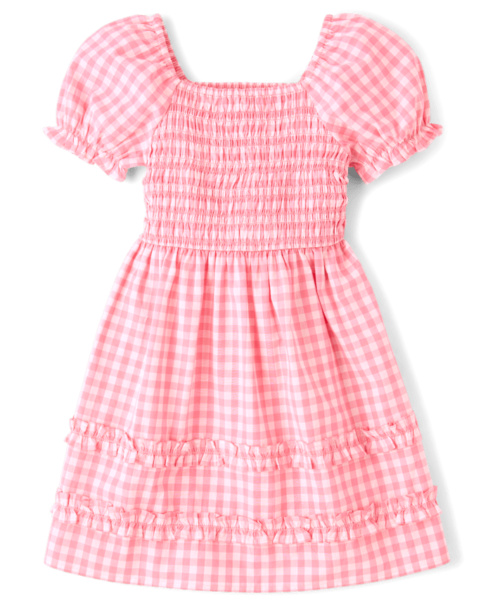 Girls Mommy And Me Gingham Poplin Smocked Ruffle Dress