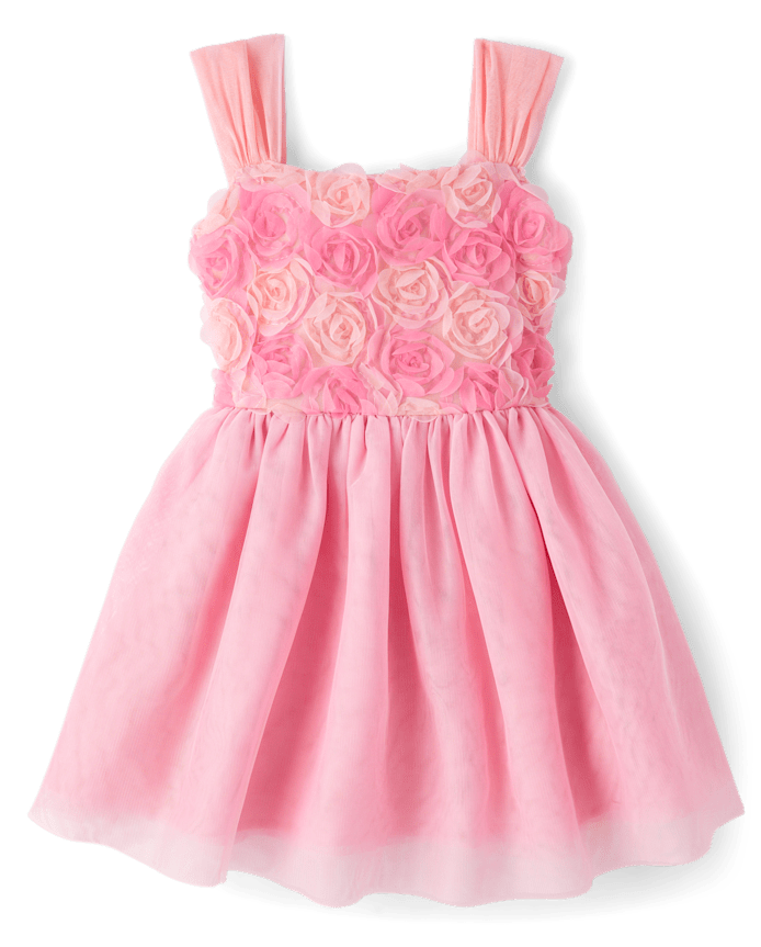 Fille 3D Rosette Mesh Robe évasée