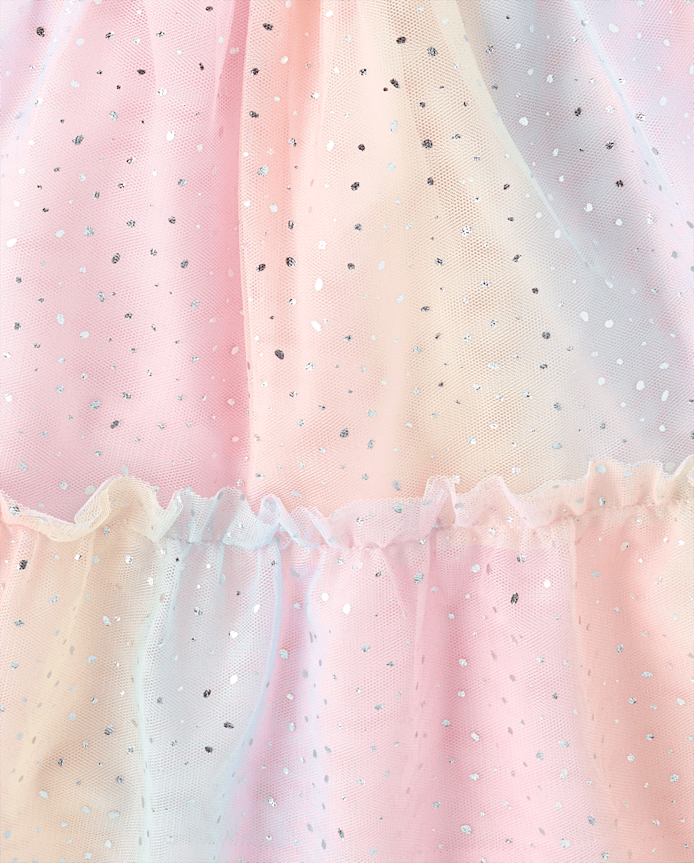 Girls Rainbow Shimmer Mesh Ruffle Dress