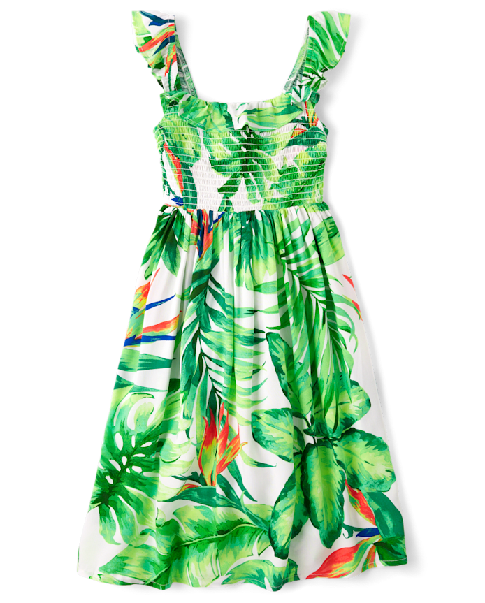 Fille Famille assortie Tropical Midi Smocked Robes
