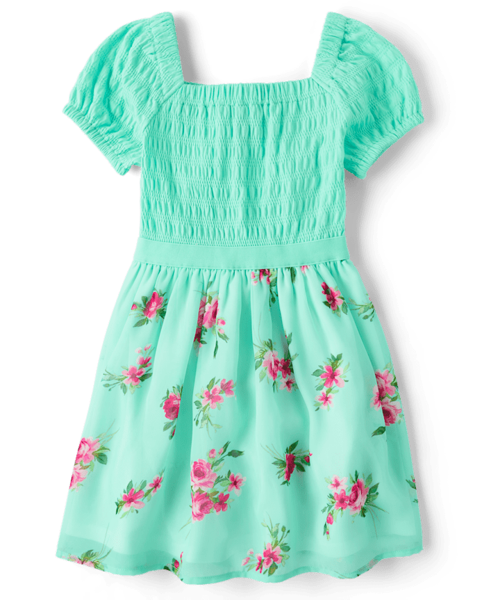 Girls Floral Smocked Fit And Flare Dress