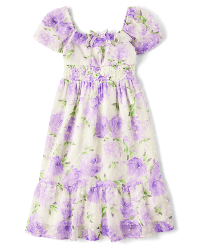 Girls Mommy And Me Floral Chiffon Tiered Dress