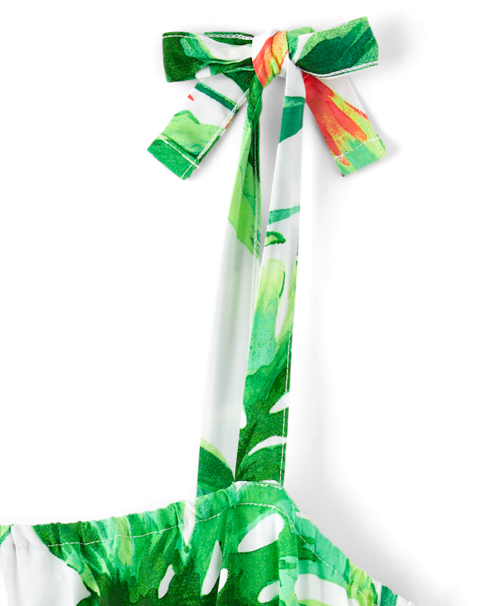 Robe longue à épaules nouées tropicale pour femme