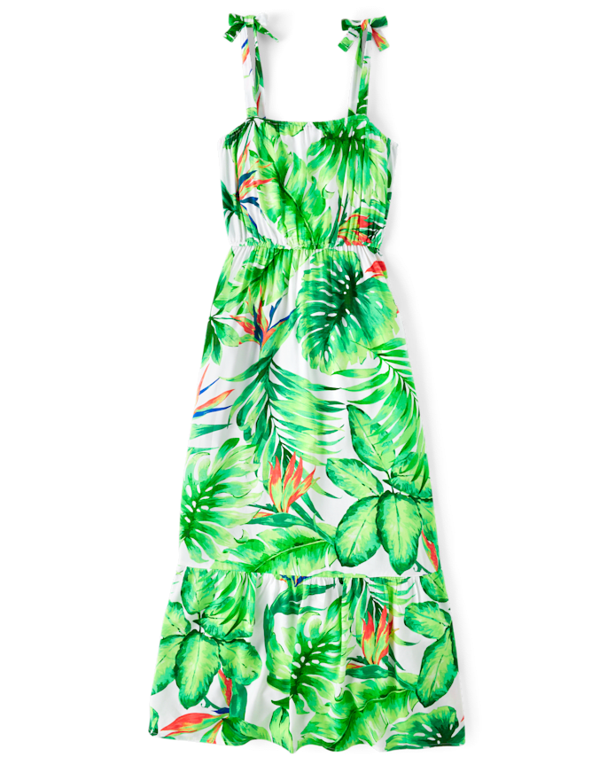 Womens Matching Family Tropical Maxi Tie Shoulder Dress