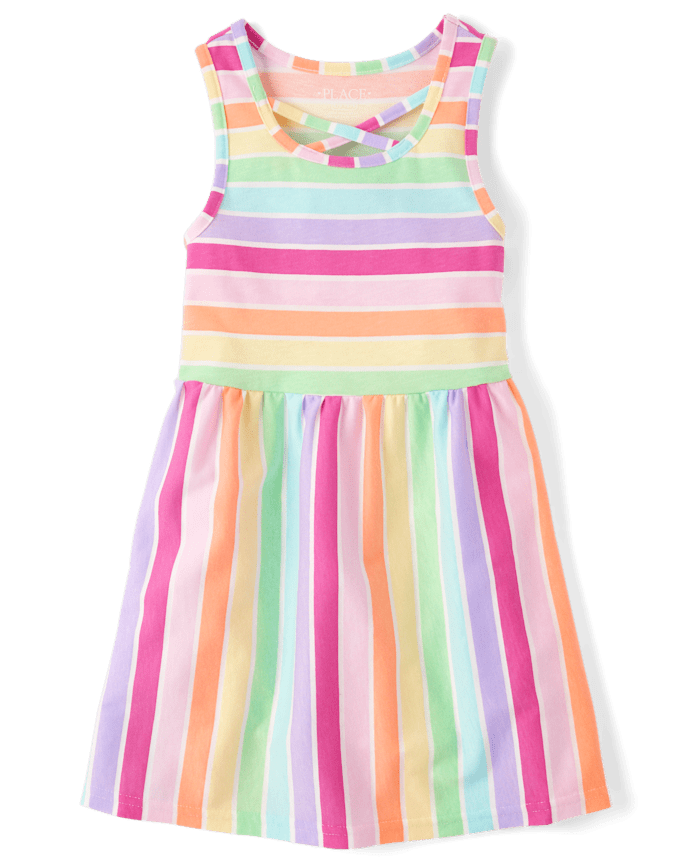 Robe débardeur à rayures arc-en-ciel pour fille