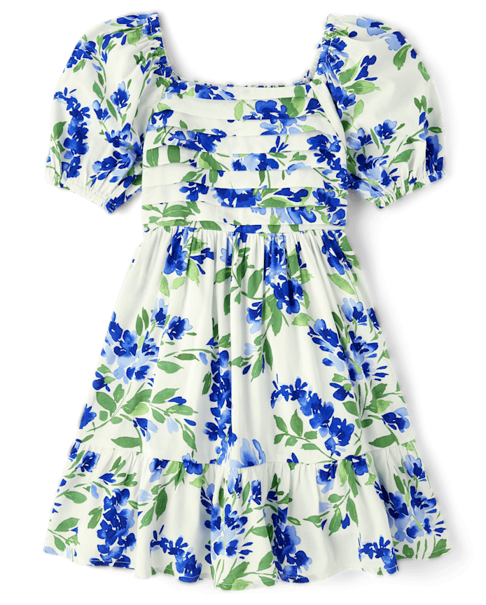 Girls Mommy And Me Floral Pleated Ruffle Dress