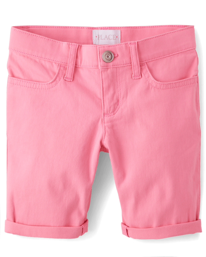 Short en sergé à revers retroussés pour fille