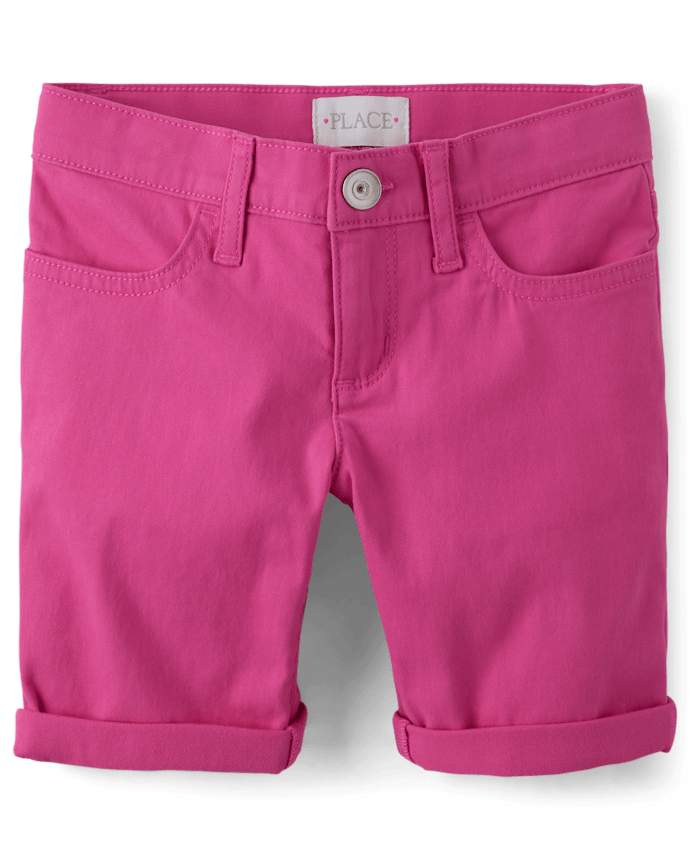 Short en sergé à revers retroussés pour fille