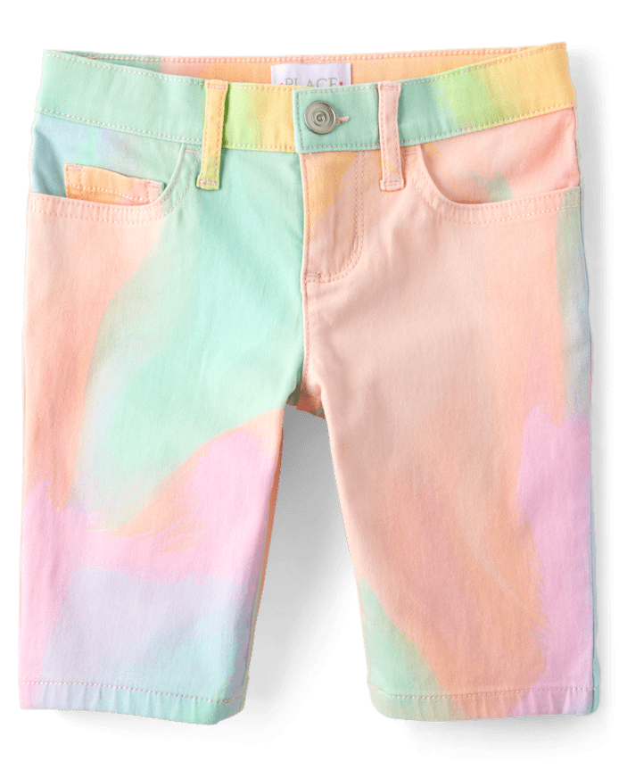 Girls Rainbow Tie Dye Twill Skimmer Shorts