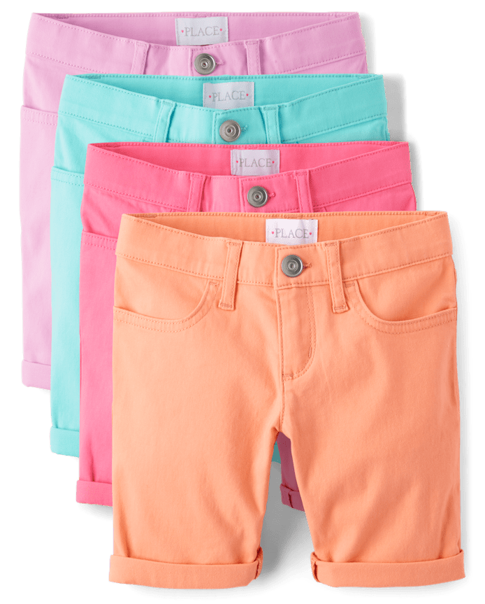 Girls Roll Cuff Twill Skimmer Shorts 4-Pack