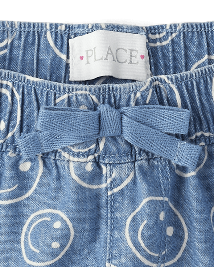Girls Happy Face Chambray Pull On Shorts